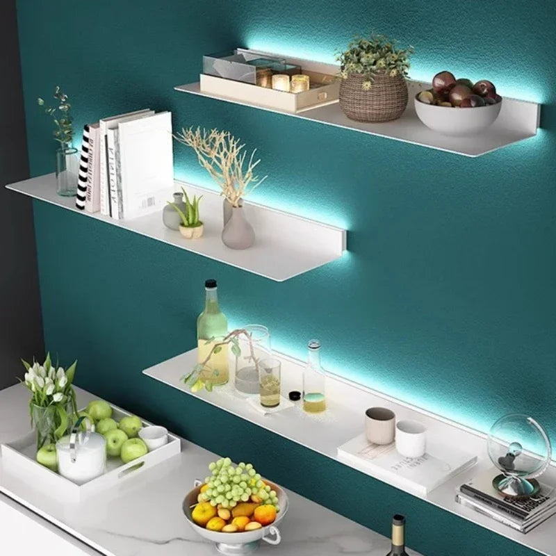 étagère murale moderne métal noir fixée mur adhésif unique niveau salon multifonctionnelle