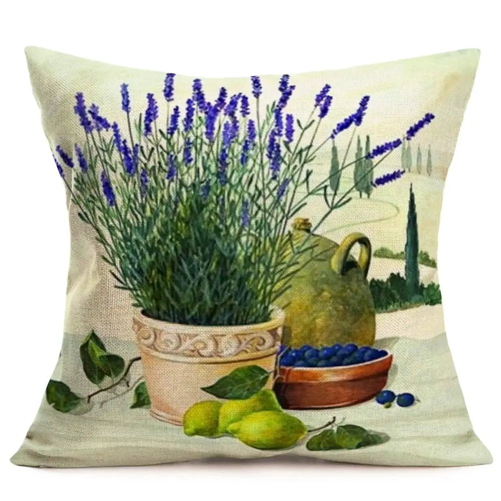 coussin decoratif hydrangeas lavande texture lin vintage maison 40x40cm polyester respectueux environnement