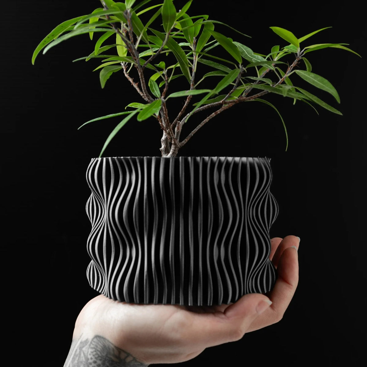 cache pot moderne rayures verticales biodégradable PLA opacité vert taille XL Gecerne