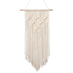tapisserie murale macramé boho beige clair motif géométrique texture tissée crochet boisSuspensionruban