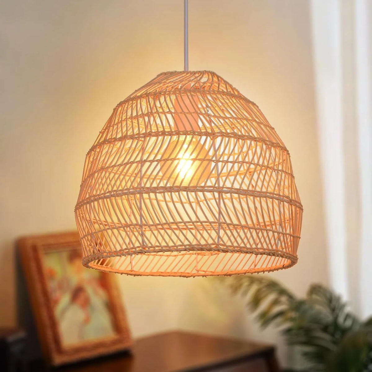 lampe suspendue tissage rotin naturel moderne rustique 25cm 35cm 40cm 50cm 60cm