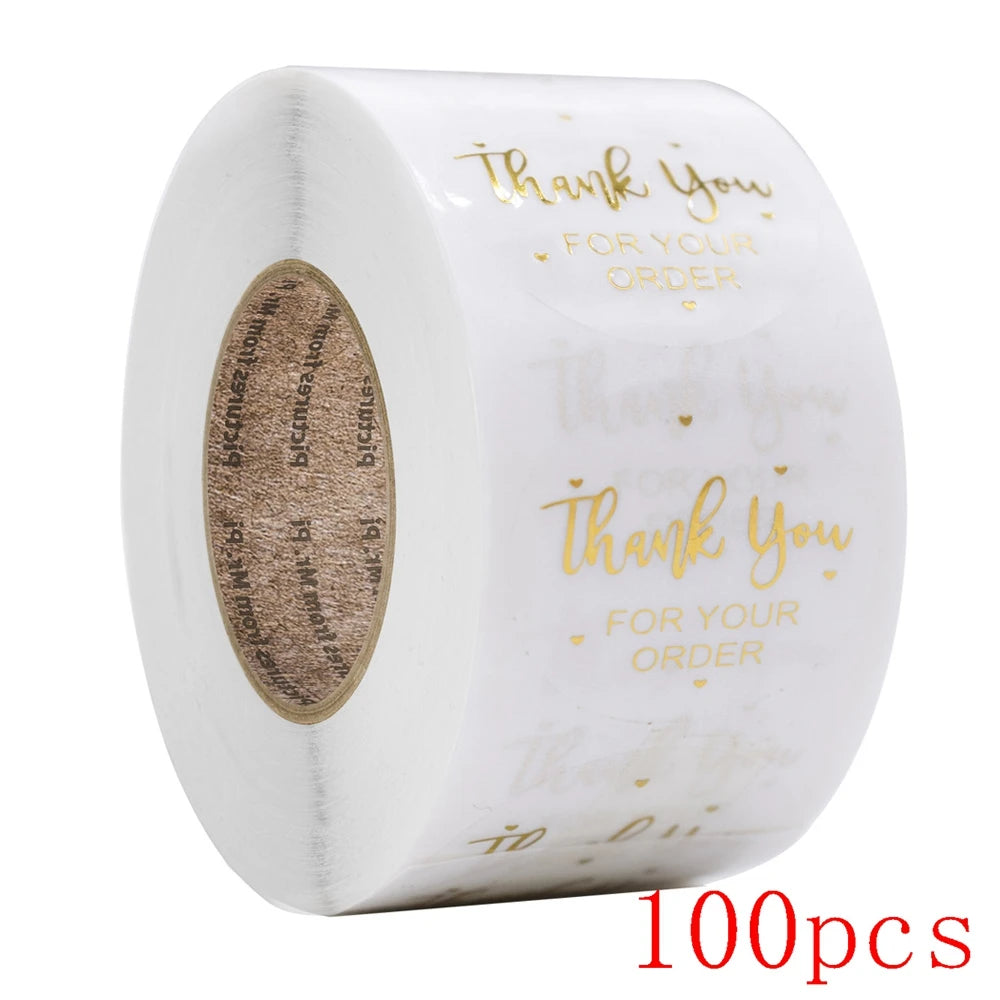 autocollants merci votre commande noir rose doré transparents élégants cœurs écriture manuscrite lot 50