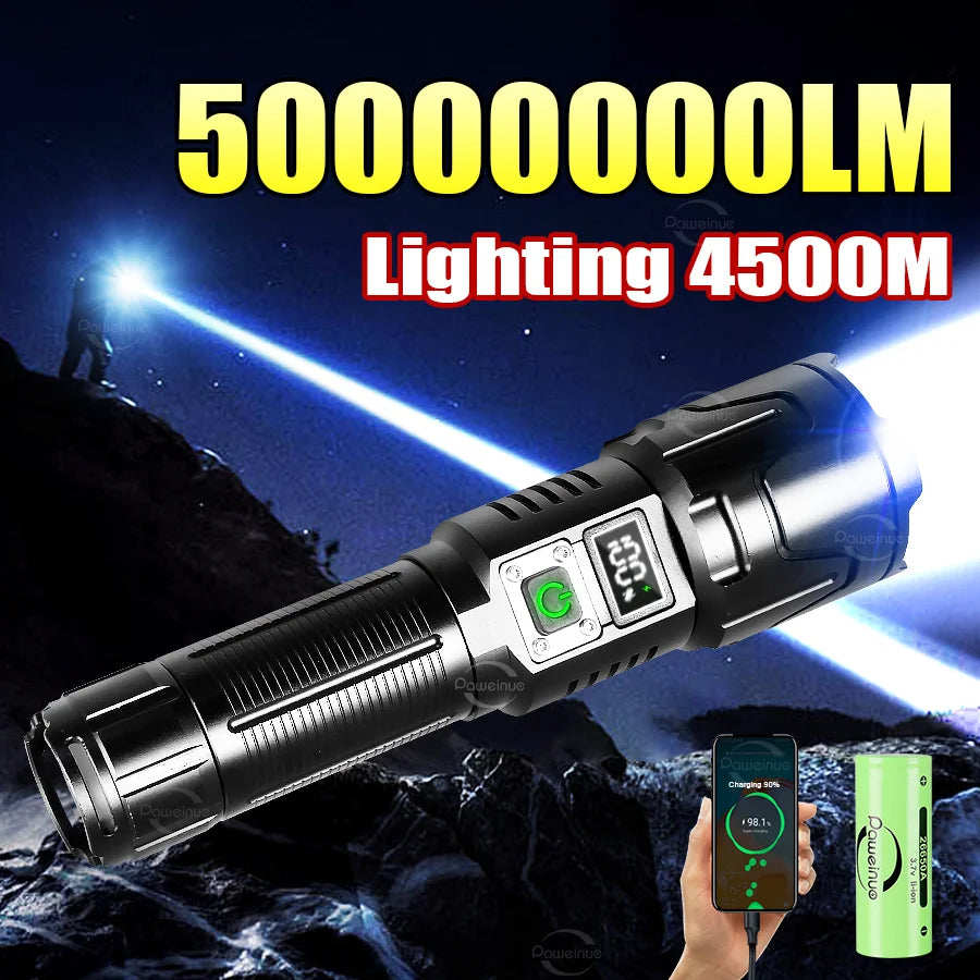 lampe torche rechargeable led puissante zoom camping pêche exploration résistante étanche multifonctionnelle