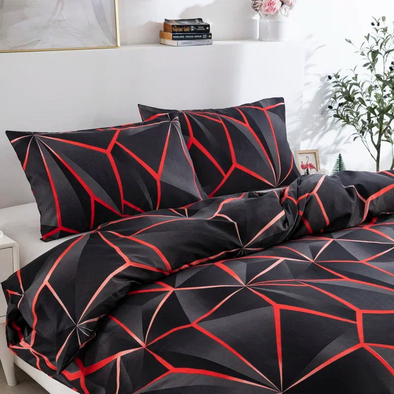 ensemble literie géométrique noir rouge zippé moderne 100 polyester taie oreiller grande taille