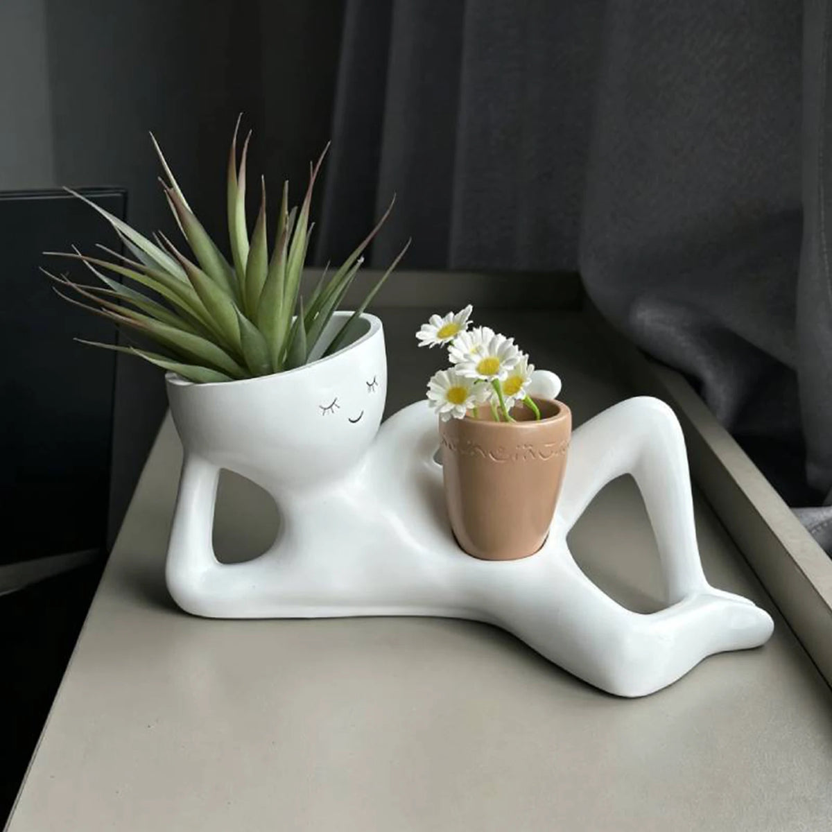 pots fleurs décoratifs résine visage souriant moderne succulente aloe vera blanche rouge beige