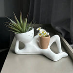 pots fleurs décoratifs résine visage souriant moderne succulente aloe vera blanche rouge beige