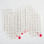 calendriers mensuels adhésifs blanc gris rouge numérotés mois spécifiques 205mm 85mm minimaliste fonctionnel