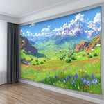 tapisserie paysage montagneux impression numérique polyester décoration murale chambre salon moderne vert bleu blanc