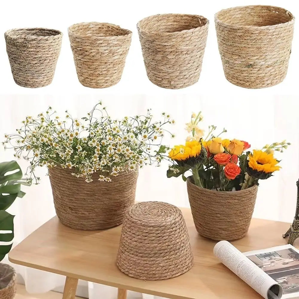 paniers corde tressée naturelle rustique boho chic rangement stockage mini small medium large