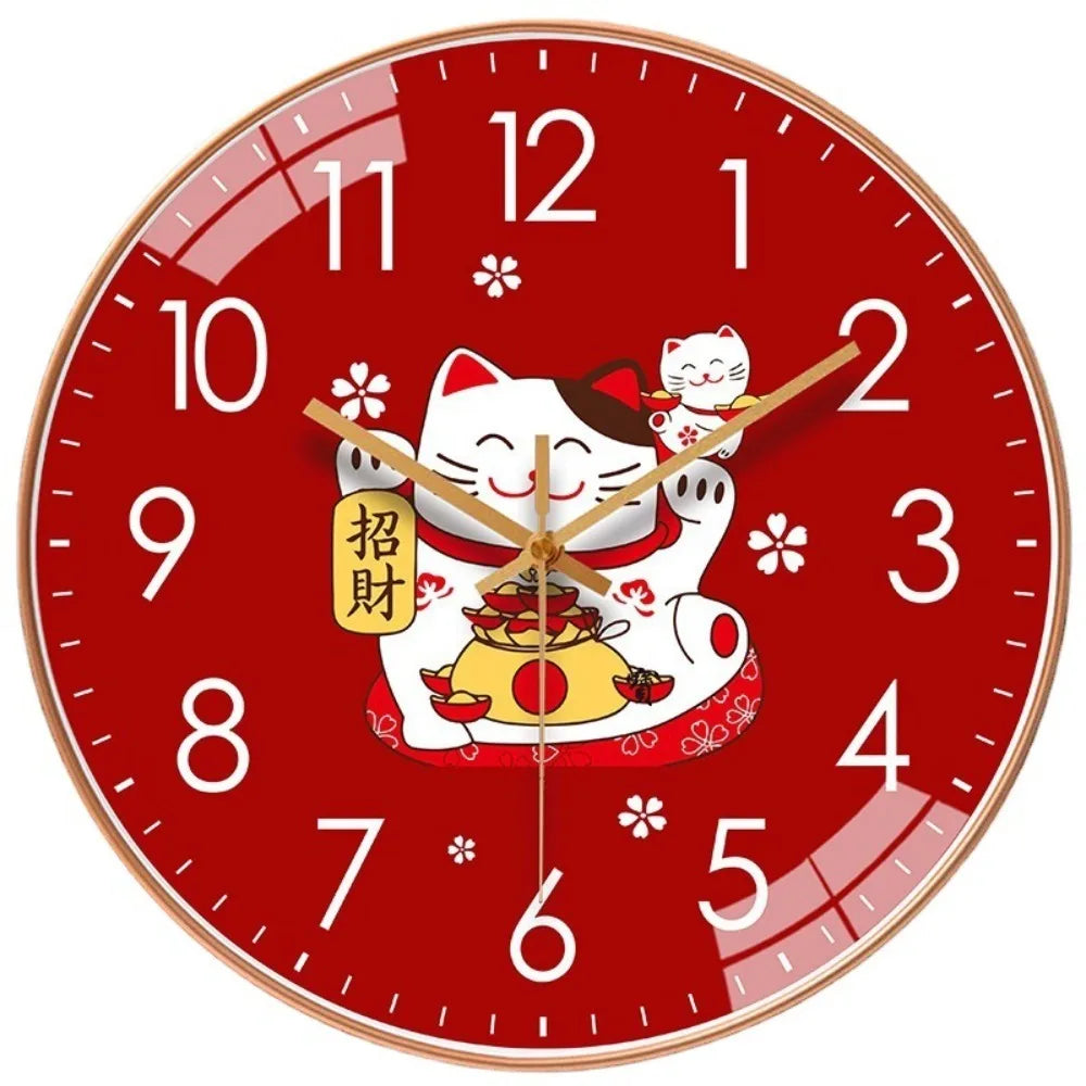 horloge murale moderne chat japonais rouge dessin animé salle séjour abs opacité fixée