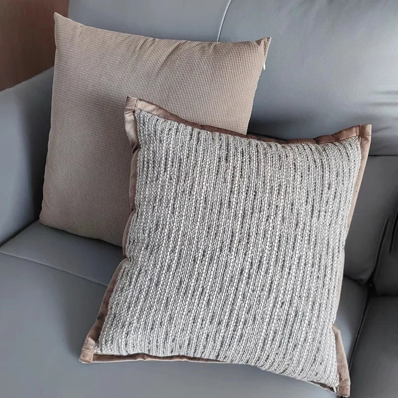 housse coussin beige rayé moderne adhésif 100 polyester 30x50 45x45 50x50