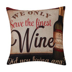 housse coussin vintage bière vin motifs rétro multicolores coton lin décoration canapé chaise 45x45cm