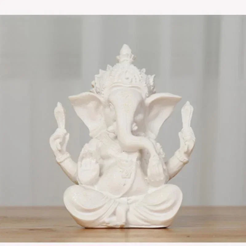 statue ganesha résine sculptée décorative religieuse éléphant fleurs blanches maison