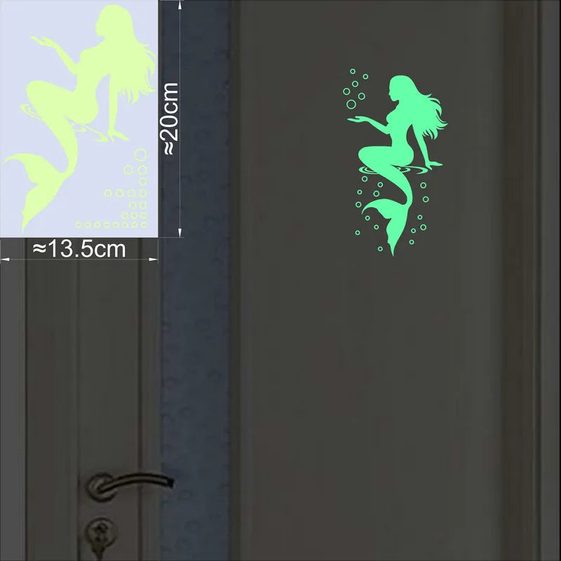 autocollant mural sirène bulles fluo bleu vert orange minimaliste maison décoration chambre toilette