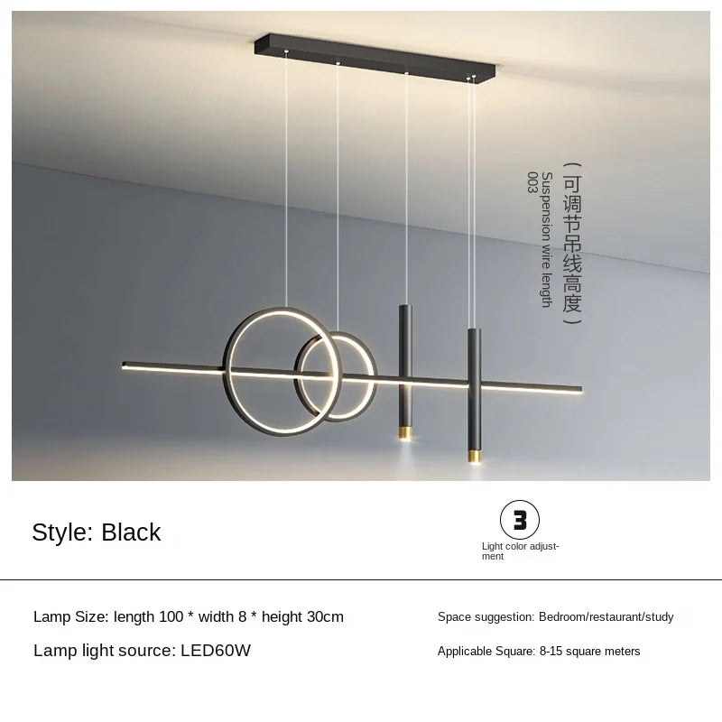 suspension lumineuse moderne minimaliste noir doré circulaire lisse led sources 10 15mètres carrés