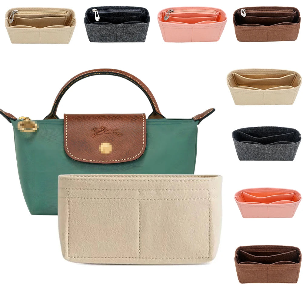 organisateur sac main réutilisable simili cuir bleu clair beige vert marron classique poche intérieure