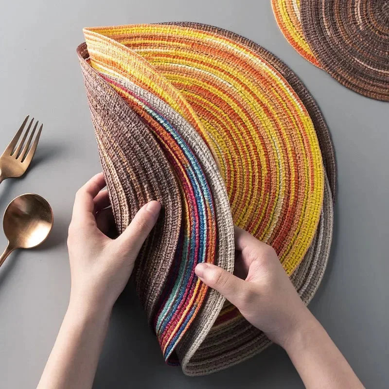 serviettes table multicolores moderne rayures concentriques taille 11cm 18cm 30cm 38cm
