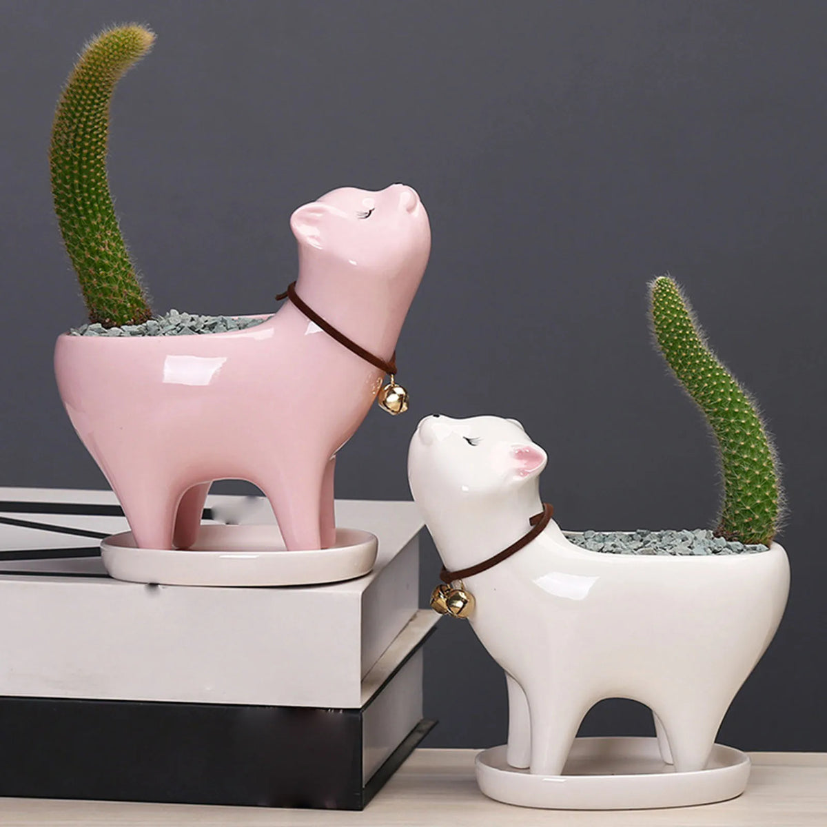 cache pot chat forme contemporaine céramique plante verte intérieur extérieur décoration maison chambre patio