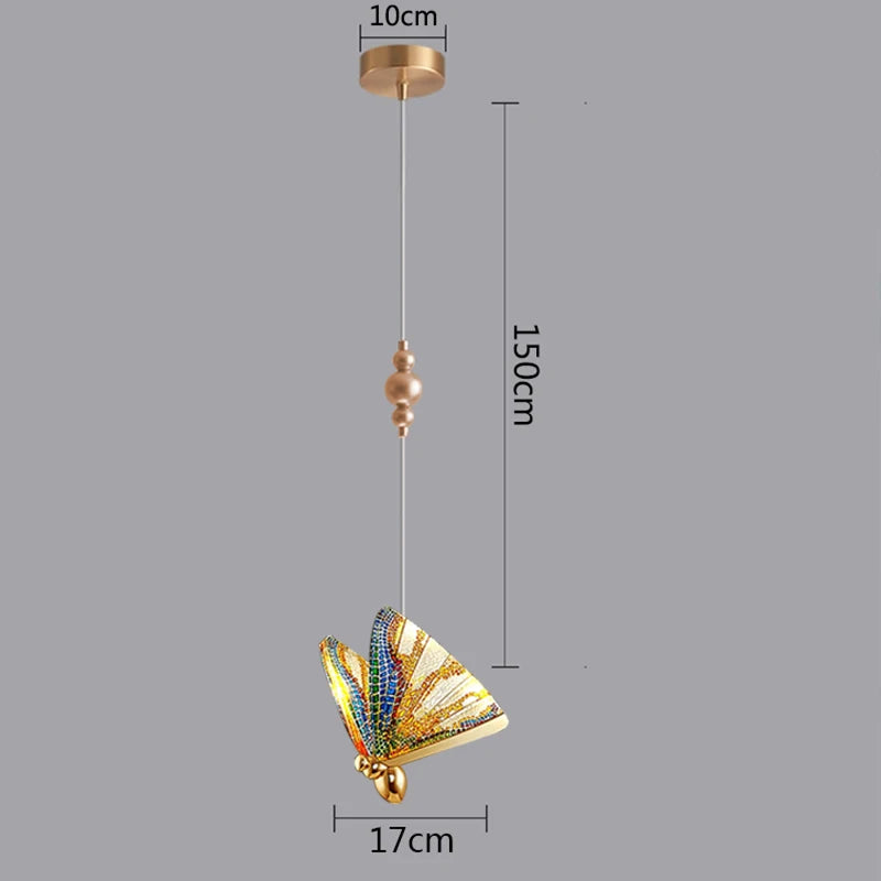 suspension lumineuse moderne papillon blanc doré translucide 10cm 15cm 17cm 150cm