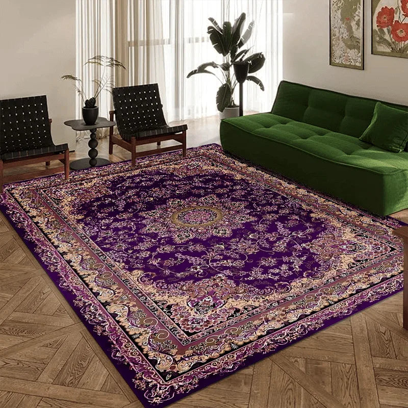 tapis classique ornements floraux violet beige doré salon chambre 160x230cm