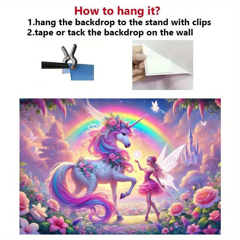 toile fond multicolore licorne fantaisie chambre enfant decoration murale personnalisée lint free