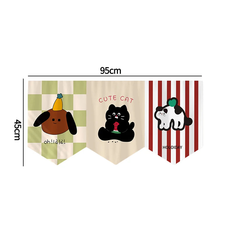 bannière décoration porte fenêtre motif carreaux fruits animaux kawaii enfant 95x45cm