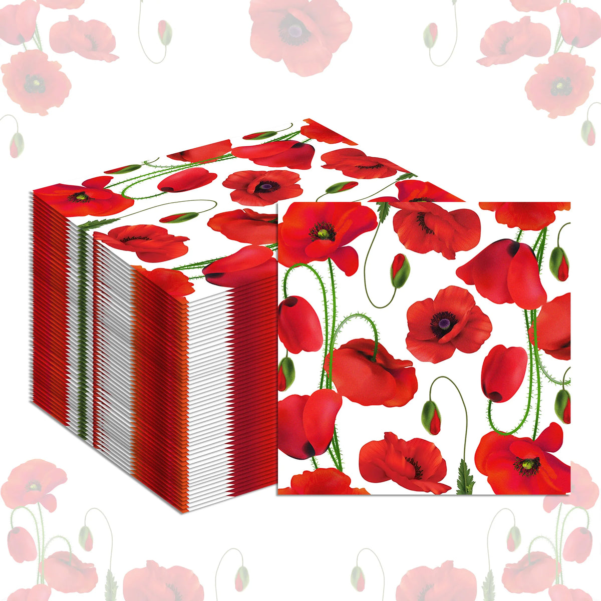 serviettes papier pliables motifs pavots rouges mariage anniversaire festives pack 20 pièces