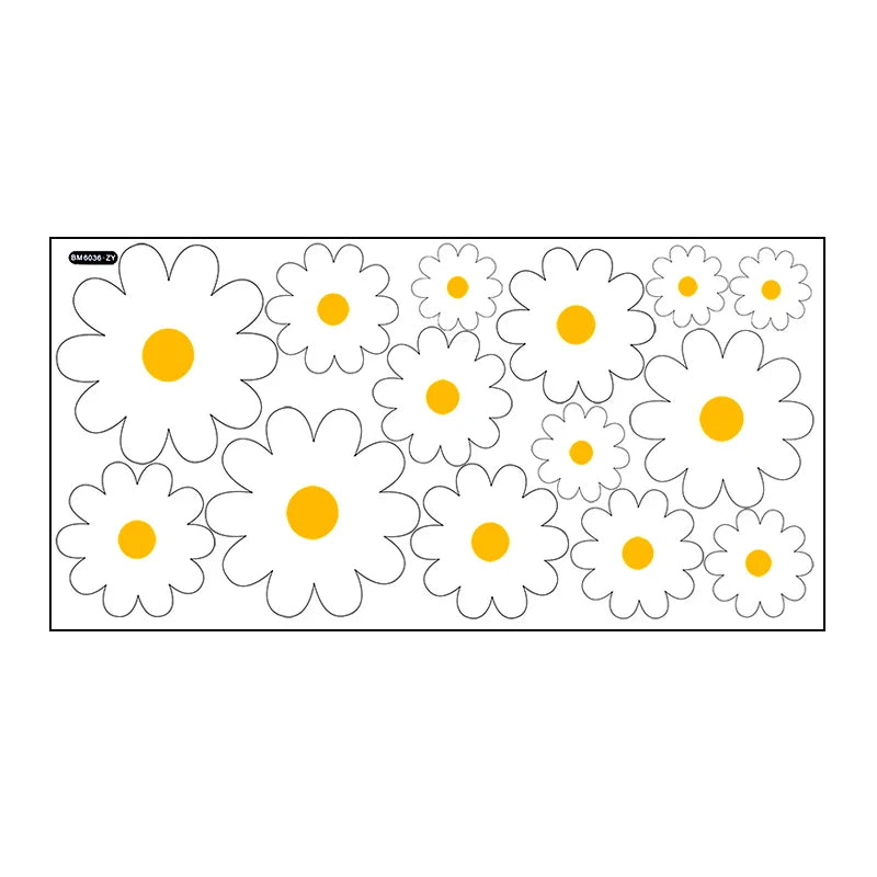 sticker mural fleur marguerite blanc jaune deco enfantine champetre pvc moderne decoration maison bricolage