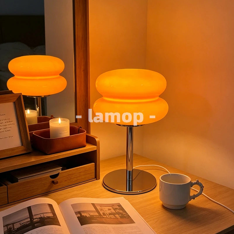 lampe table moderne verre orange rond flux lumineux 60 249 led sans fixation visible