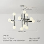 Suspension lumineuse moderne sphères translucides chrome blanc 13 têtes LED