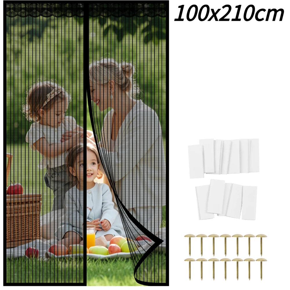 rideau porte magnétique anti insectes polyester noir maille fine moderne plié maison sécurité chambre