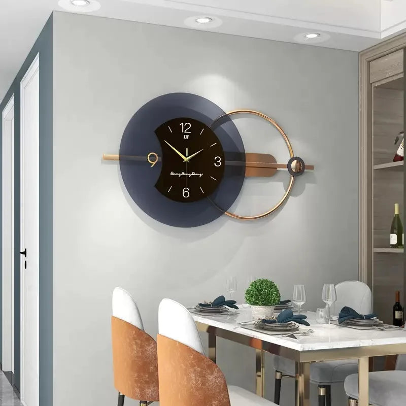horloge murale moderne noir gris doré cercles superposés contemporaine sans fixation salon decoration