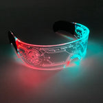 lunettes lumineuses led futuristes transparentes paillettes circuit imprimé élastique fête rave club nuit