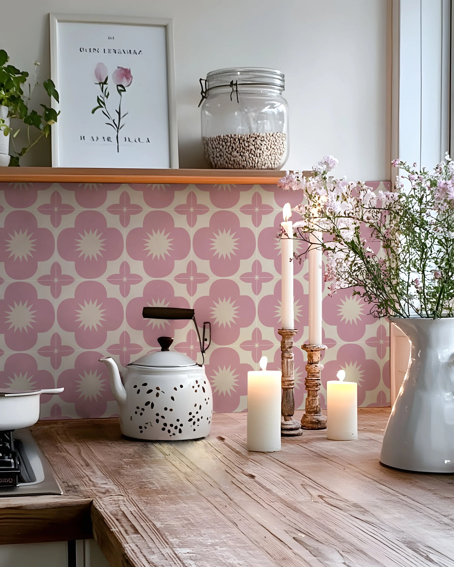 Autocollant mural carrelage rose mat salle de bain