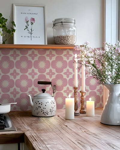 Autocollant mural carrelage rose mat salle de bain