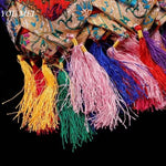 rideau multicolore brodé ethnique tissu fait main décor bouddhiste motifs floraux tassels