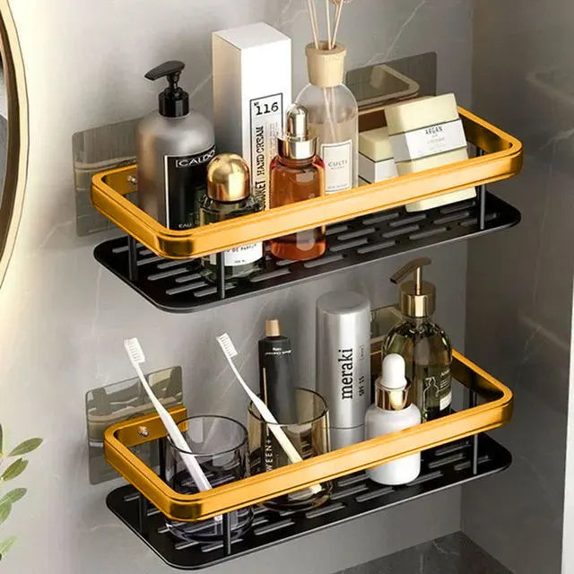 étagère salle bain or moderne adhésive aluminium unique réutilisable mur grille perforations