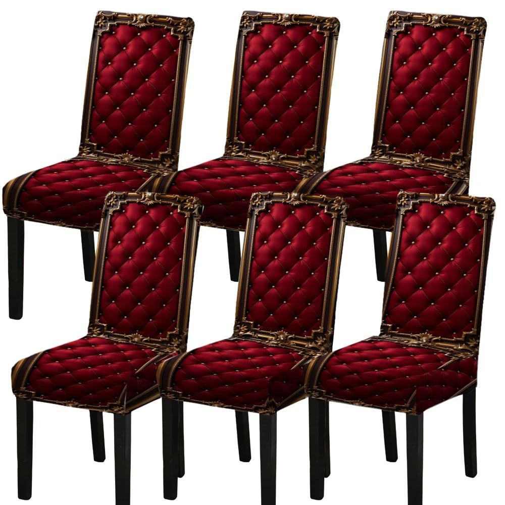 housses chaises dîner rouge foncé ornementées capitonnées élastiques machine lavables six pièces