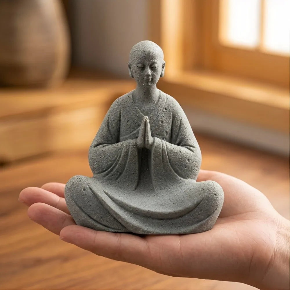 figurines moines méditation pierre zen gris clair deco statuettes minimaliste ornement maison
