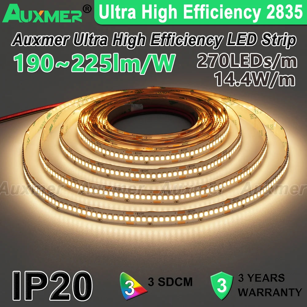 ruban led blanc 24v 2700k adhésif 5m ligne droite moderne 90leds/mètre