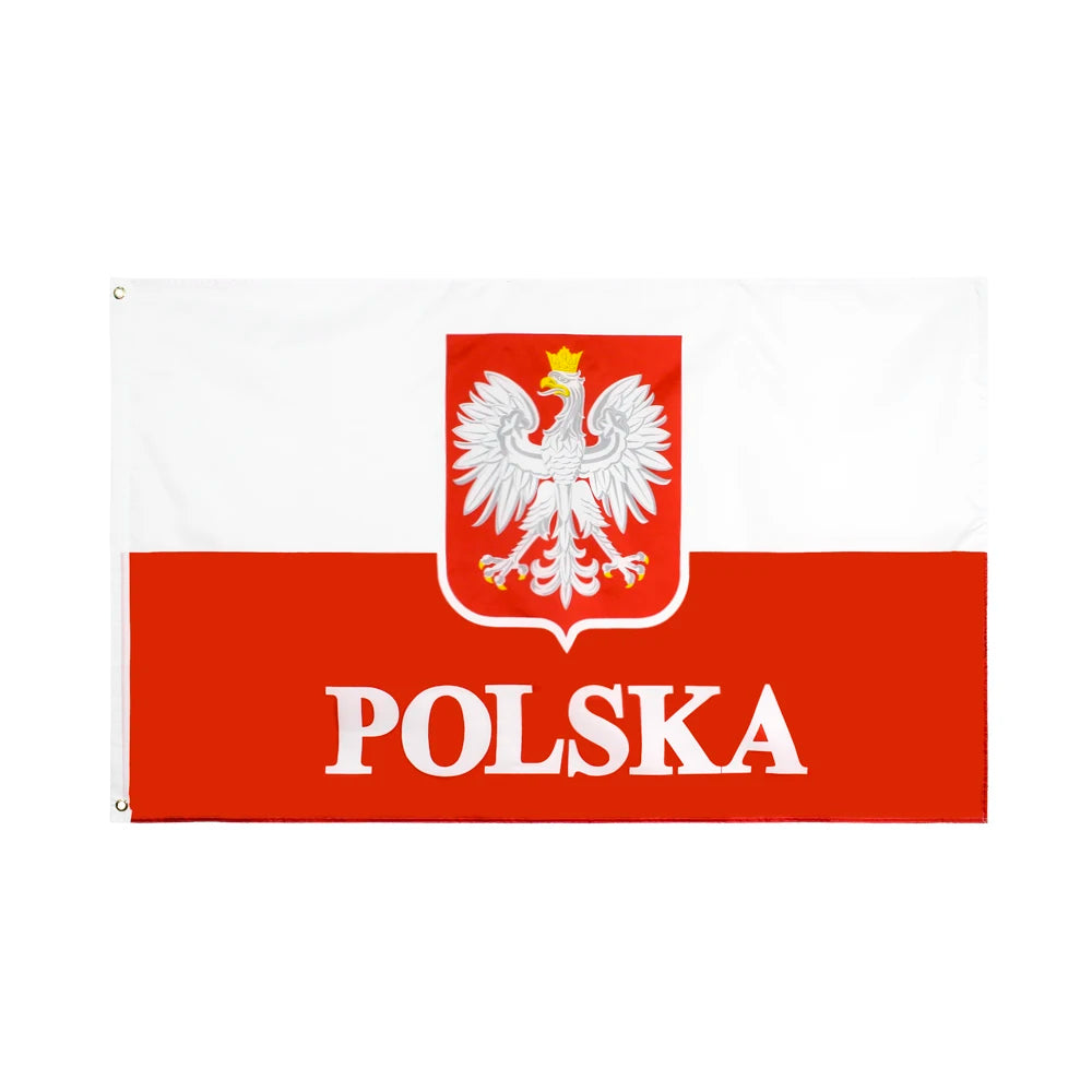 drapeau polonais aigle stylisé polska blanc rouge polyester dimensions 120x180cm 90x150cm decoration murale classique