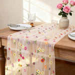 nappe transparent tulle fleurs brodées table manger décoration champêtre pâques fête couleurs variées