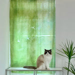 rideau semi transparent vert motif végétal aquarelle fenêtre intérieur décoration artistique nature