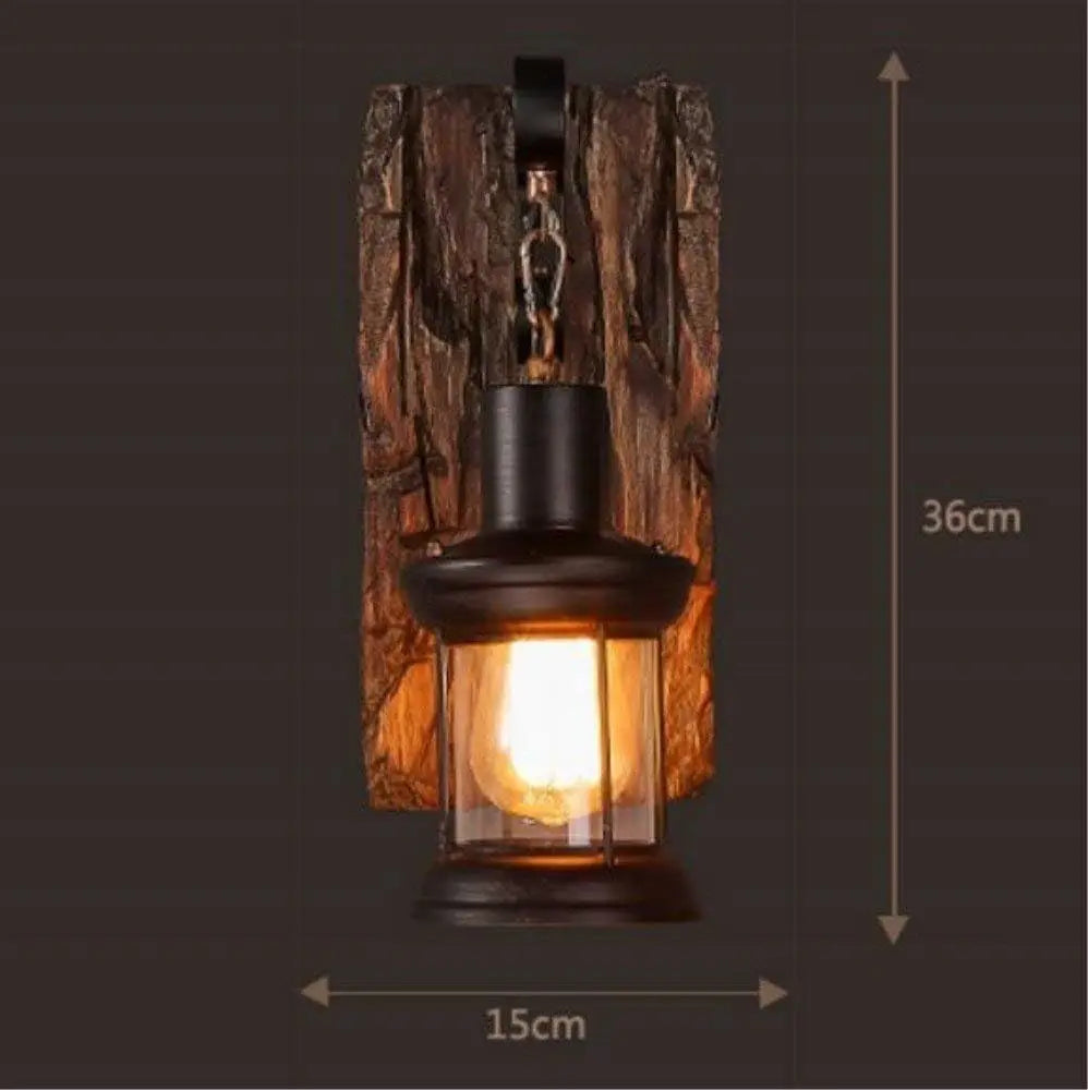 lampe murale vintage bois métal noir verre transparent bar restaurant rustique