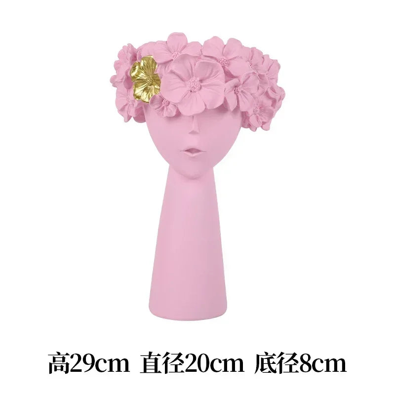 vase décoration buste féminin moderne fleurs artificielles couleurs variées blanc noir bleuclair crème grisfoncé