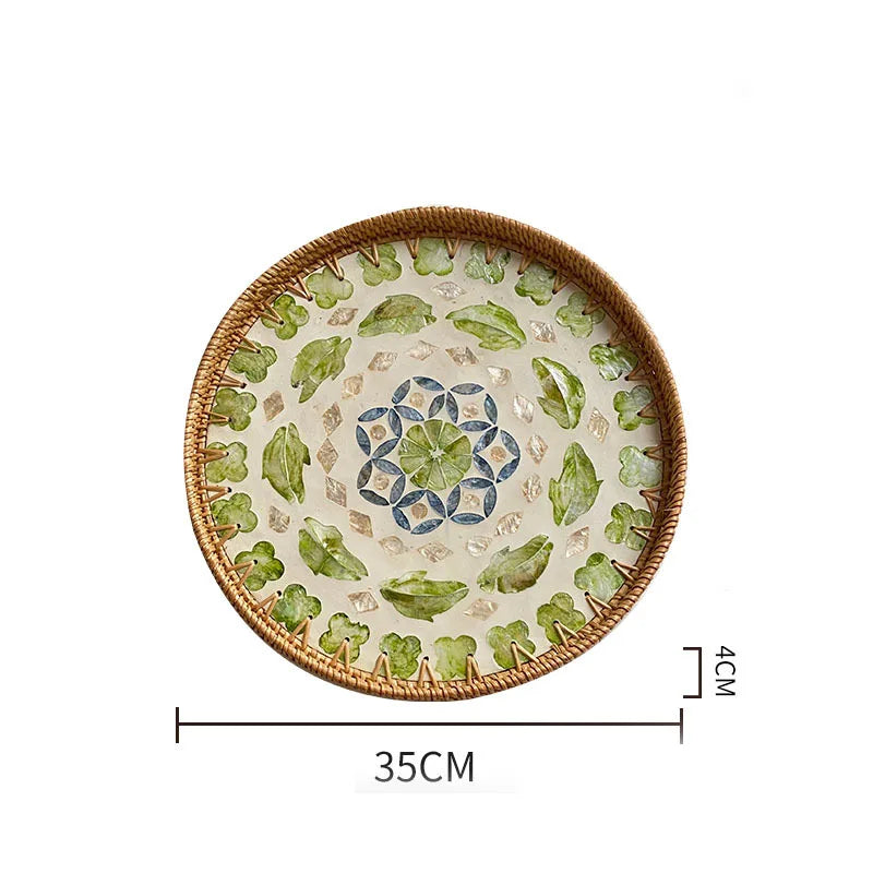 assiette plate décorative rotin tressé motif fleurs boho rustique couleur naturelle