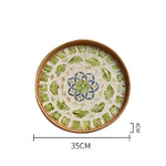 assiette plate décorative rotin tressé motif fleurs boho rustique couleur naturelle