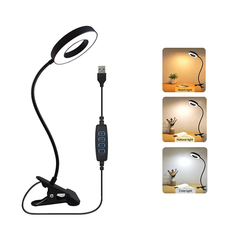 lampe flexible noir moderne interrupteur usb 3000k 4500k 6000k pince ajustable lumineuse