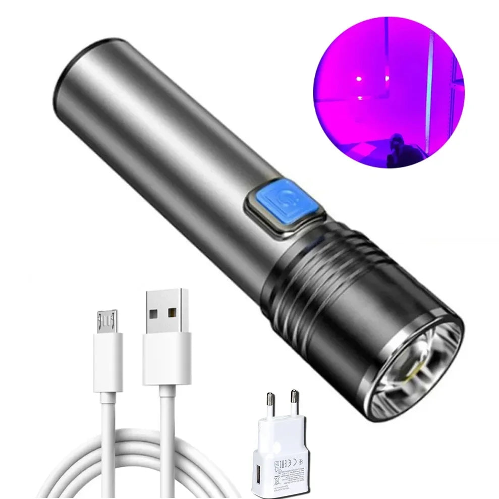 lampe torche uv rechargeable 5w gris noir lisse moderne 395nm ccc fcc rohs