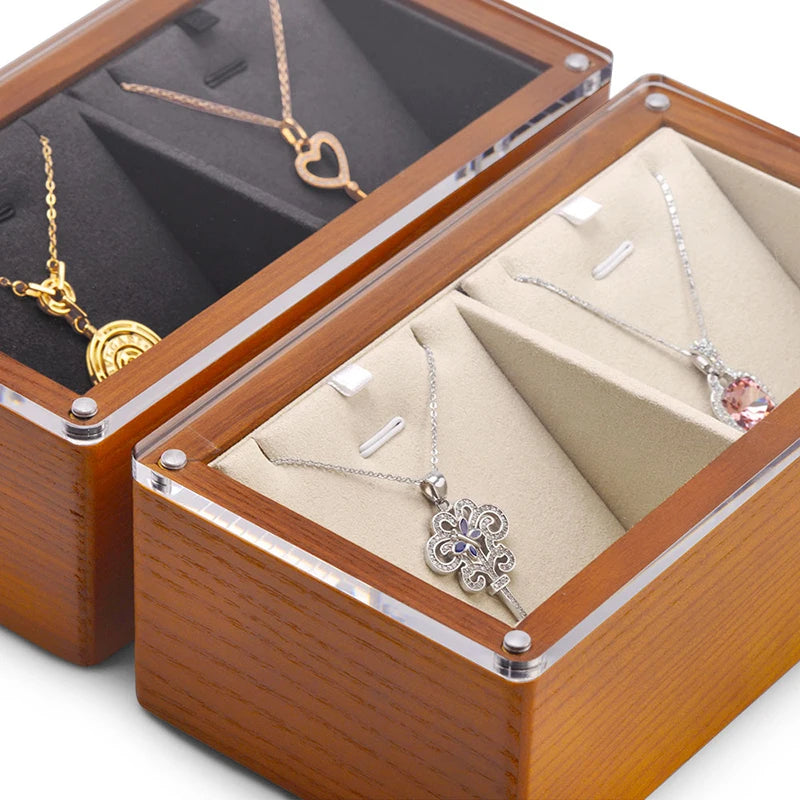 boîtes bijoux marron clair texture bois modernes yeillets colliers bagues montre